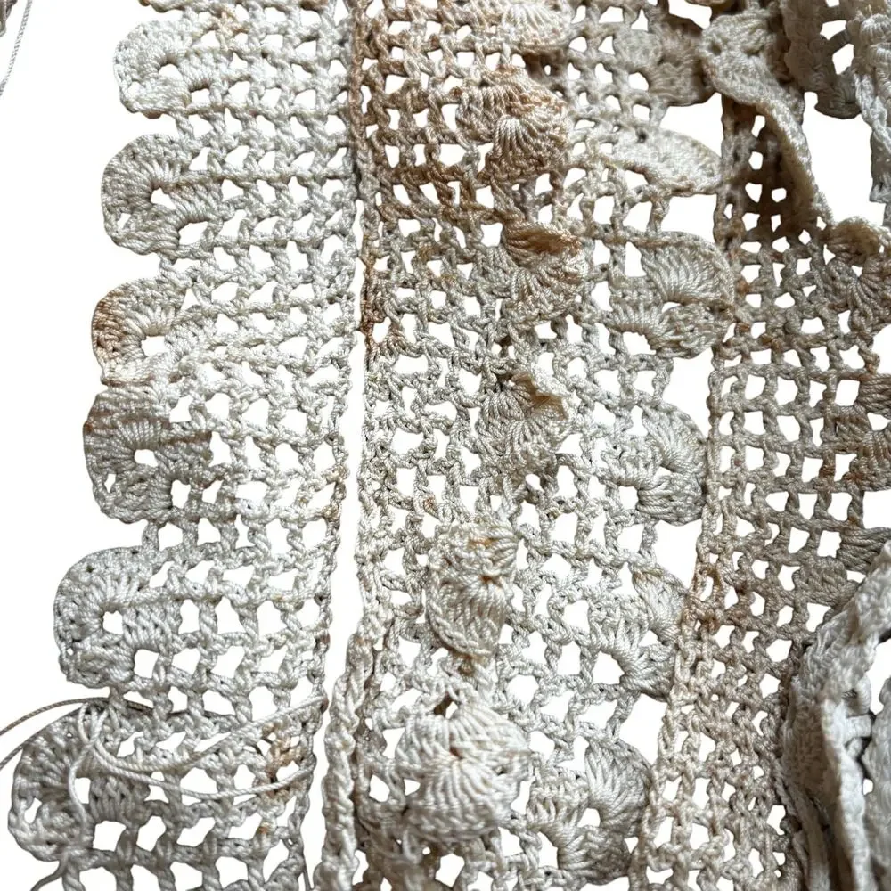 Vintage hand crochet lace remnants including beige & black 1+ yard each as found